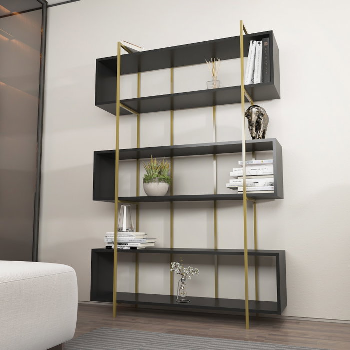 Hanah Home Bruti Estantería Antracita y Dorado